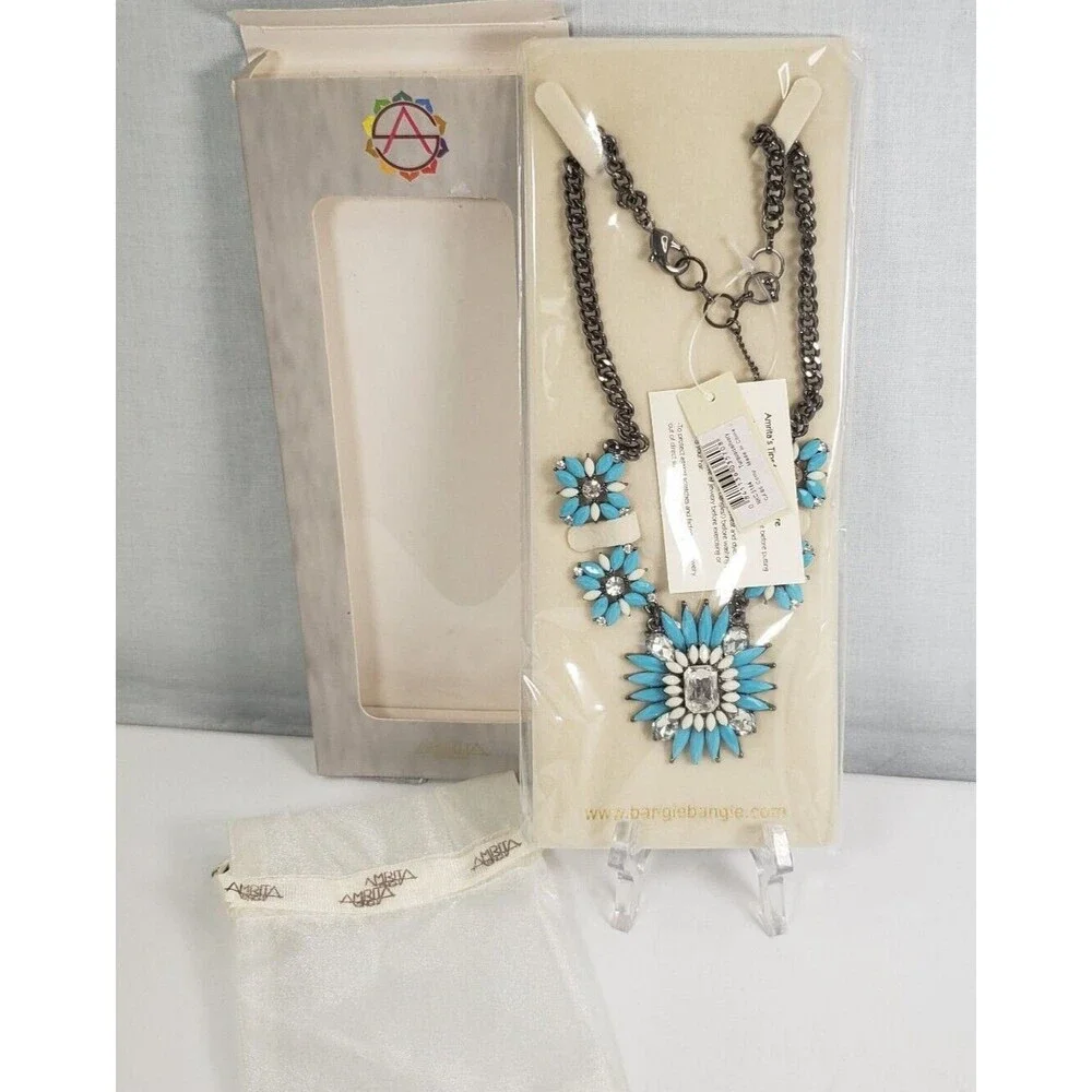Amrita Singh Women Turquoise Ivory Rhinestone Necklace Southwestern Chunky